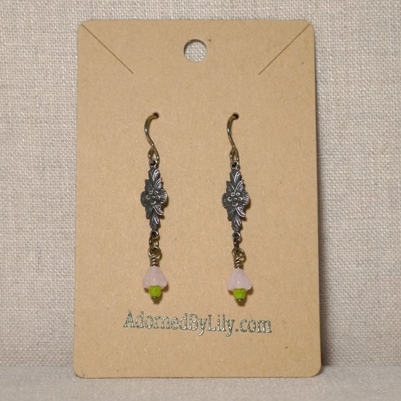 Hand Crafted Handmade Earrings Pink Bell Flower Victorian Style Earrings - Picture 2 of 4